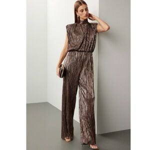 Sabina Musayev Jones Jumpsuit in Black & Metallic Gold Sleeveless Size Medium